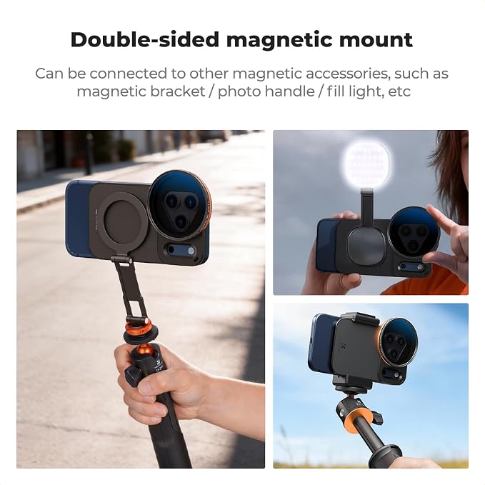 K&F CONCEPT Double-sided Magnetic Lens Filter Mount Adapter with 58mm Variable ND2-32 Filter, Compatible with iPhone 17 Pro Max and 58mm Threaded Filters