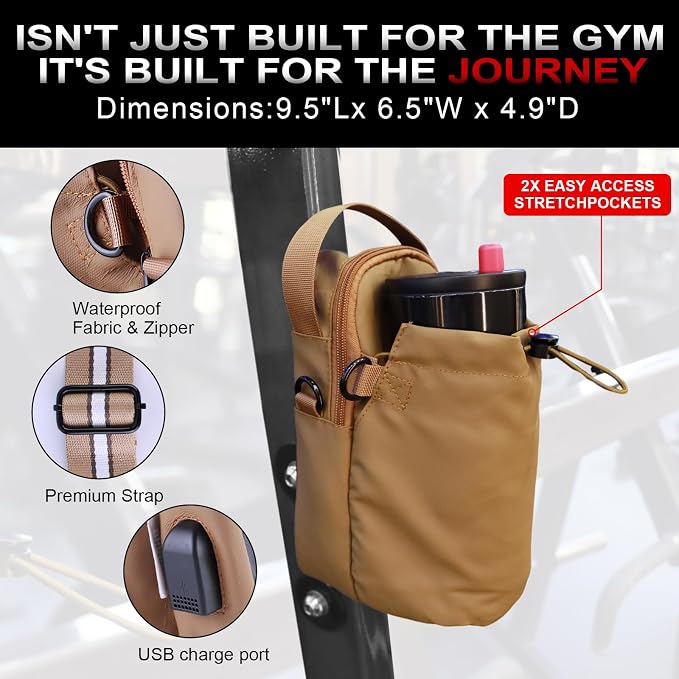 Magnetic Gym Sling Bag for Men & Women | Waterproof Travel Bag with Bottle Holder, USB Port, Adjustable Strap & Phone Pocket (MAX 50oz / 1.5L Bottle)