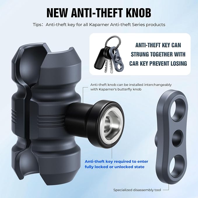 Shock-Absorbing Phone Clip Kit, for 8-10mm Screw/Mirror Install, Anti-Theft Double Socket Arm and 25mm Ball Top and Base, Suitable for Width of 2.56-3.74" Smartphone (KPS-17)