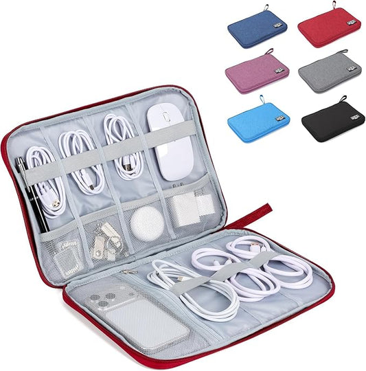 Large Slim Cable Organizer Travel Case, Single-Layer Electronic Accessories Pouch for Chargers, Cords, Power Bank, Mouse and SD Cards, 12.6 x 9.45 x 1.57 Inches
