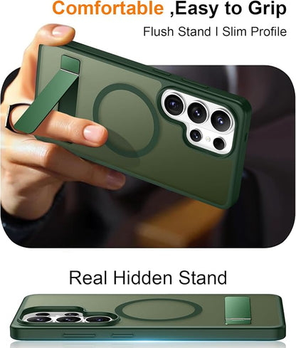 Magnetic for Samsung Galaxy S26 Ultra Case, [Innovate Stand][Military Grade Drop Protection][Non Slip][Translucent Matte] Shockproof Phone Case for Galaxy S26 Ultra 2026 -DarkGreen