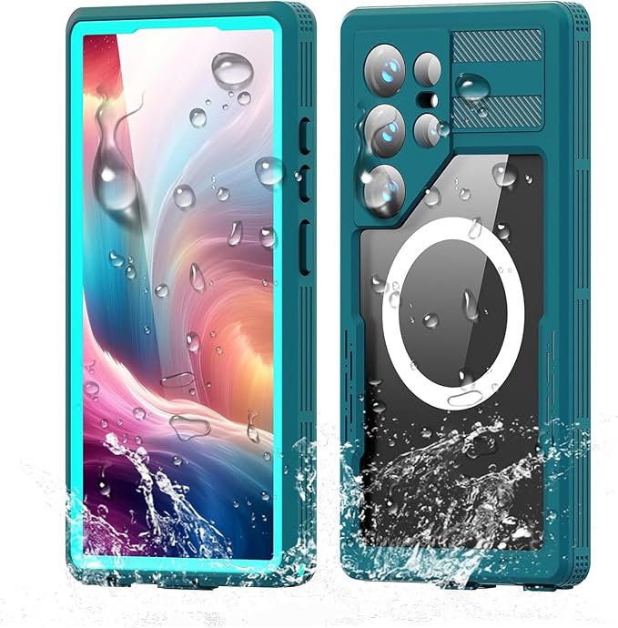 Guppy for Galaxy S25 Ultra Magnetic Waterproof Case, Built-in Screen Protector [IP68 Waterproof][14FT Military Drop Proof] 360° Full Body Protection Dustproof Shockproof Heavy Duty Rugged Case, Cyan