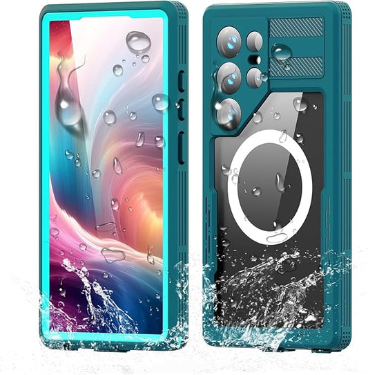 Guppy for Galaxy S25 Ultra Magnetic Waterproof Case, Built-in Screen Protector [IP68 Waterproof][14FT Military Drop Proof] 360° Full Body Protection Dustproof Shockproof Heavy Duty Rugged Case, Cyan