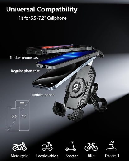 Kewig Motorccyle Phone Mount with Vibration Dampener, 1s Lock Motorcycle Phone Holder with Aluminum Alloy Mounting Base, Bike Handlebar Phone Holder for Motorcycle Bike Scooter, for 5.5''-7.2'' Phones