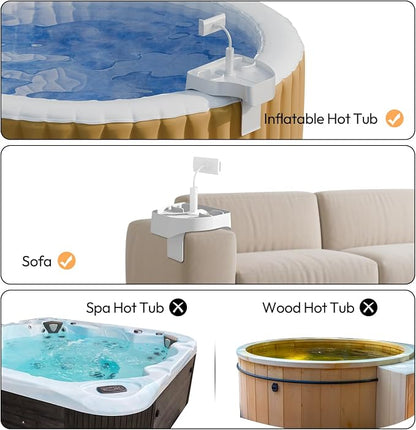POOLCOMFT Hot Tub Table Tray with Adjustable Phone Holder, 2 Cup Holders, Hot Tub Accessories, Perfect for Outdoor Inflatable Hot Tub & Pool, Unique Gifts for Women, Mom(Scented Candle & Card)