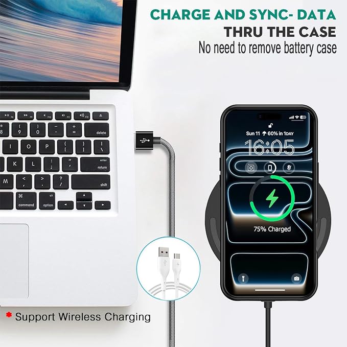 Wireless Charging Case for iPhone 17 Pro,10000mAh High Capacity Portable Rechargeable Extended Battery Case Qi Wireless Charging with iPhone 17 Pro (6.3 inch) Extended Battery Charger Case (Black)