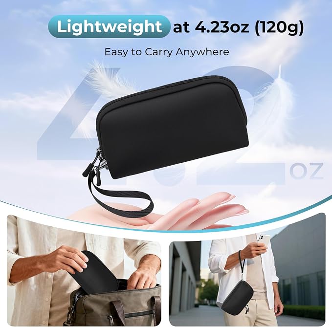 FYY Travel Cable Organizer - 8 Compartments, Lightweight, Water Repellent | With Wrist Strap, Portable Tech Pouch for Cord Charger, Travel and Business Trips Use, Soft Shell Nylon, Black (Medium)