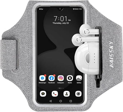 Running Armband with Earphone Bag Cell Phone Armband for iPhone 17 16 15 Pro 14 Plus 13 11 XR, Galaxy S24/S10 Water Resistant Sports Phone Holder Case & Zipper Slot Car Key Holder for 6.7 inch Phone