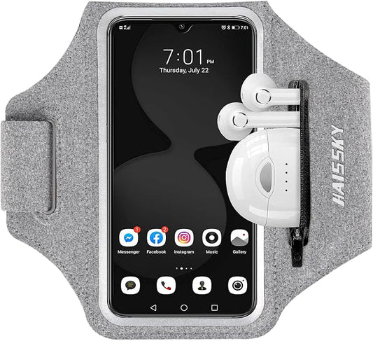 Running Armband with Earphone Bag Cell Phone Armband for iPhone 17 16 15 Pro 14 Plus 13 11 XR, Galaxy S24/S10 Water Resistant Sports Phone Holder Case & Zipper Slot Car Key Holder for 6.7 inch Phone