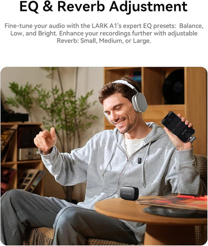 Hollyland Lark A1 Wireless Microphone for iPhone 17/16/15 & Android, 48kHz/24-bit, 3-Level Intelligent Noise Cancel, Mini Mic for YouTube, Podcast, Vlogging (Black, 2TX + USB-C RX + Charging Case)