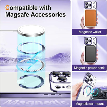 Hython for iPhone 17 Pro Case Glitter Clear Magnetic Phone Cases [Compatible with MagSafe] Full Camera Lens Protector Sparkle Luxury Plating Slim Shockproof Protective Cover, Gradient Light Purple