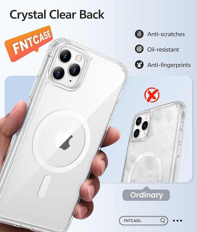 FNTCASE for iPhone 11 Pro Max Case Clear, Fit for Magsafe, Anti Yellowing | Magnetic Phone Cases, 14FT Military Grade Drop Protection, Slim Shockproof Protective Cover, Transparent