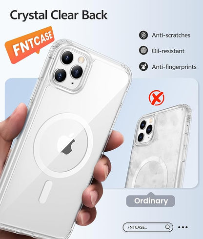 FNTCASE for iPhone 11 Pro Max Case Clear, Fit for Magsafe, Anti Yellowing | Magnetic Phone Cases, 14FT Military Grade Drop Protection, Slim Shockproof Protective Cover, Transparent
