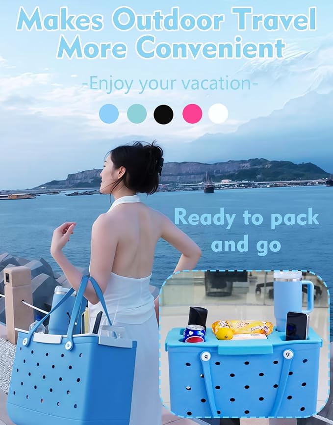 Top Cup Phone Holder Tray Storage Lid for Stanley Compatible with Bogg Bag XL Cover, Cup Organizer Holder Waterproof Silicone Multifunctional Storage Box for Outdoor Beath Camping Travel (Blue, XL)