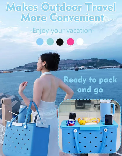 Top Cup Phone Holder Tray Storage Lid for Stanley Compatible with Bogg Bag XL Cover, Cup Organizer Holder Waterproof Silicone Multifunctional Storage Box for Outdoor Beath Camping Travel (Blue, XL)