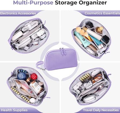 FYY Travel Cable Organizer - 8 Compartments, Lightweight, Water Repellent | With Wrist Strap, Portable Tech Pouch for Cord Charger, Travel and Business Trips Use, Soft Shell Nylon, Purple (Large)
