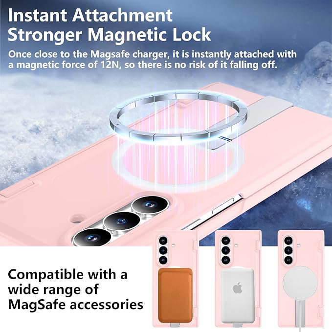For Samsung Galaxy Z Fold 8 Ultra Case with Kickstand & Screen Protector | MagSafe-Compatible,Military Grade Drop Tested Non-Slip Slim Shockproof Case for Samsung Galaxy Z Fold 8 Ultra-Sakura Pink