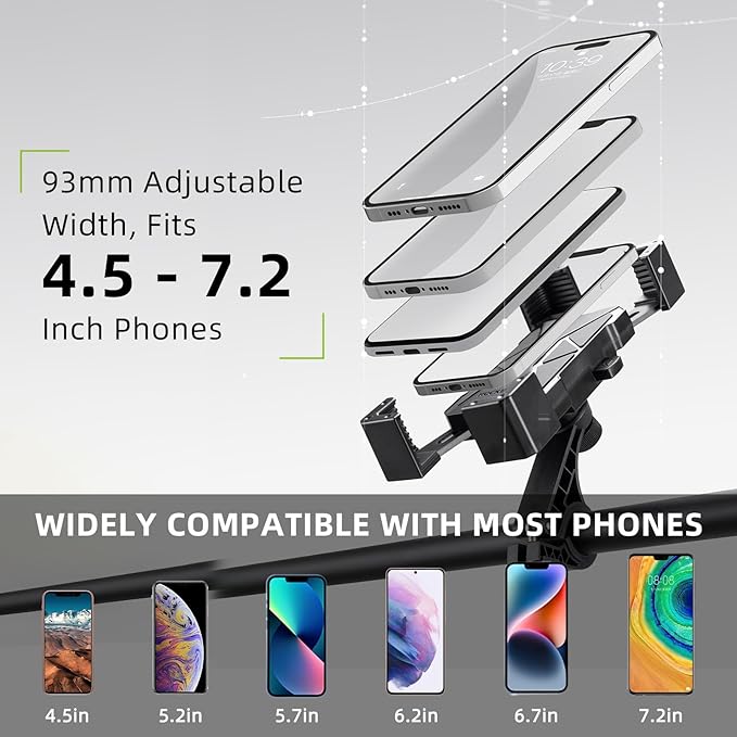 ROCKBROS Bike Phone Holder, Motorcycle Phone Mount, Anti-Shake Cell Phone Holder, 360° Adjustable for iPhone 16, 15 Pro Max/Plus, S9, S10 and More 4.7" to 7" Smartphones，Black