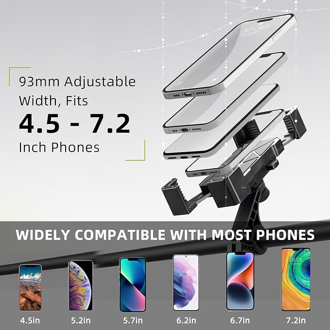 ROCKBROS Bike Phone Holder, Motorcycle Phone Mount, Anti-Shake Cell Phone Holder, 360° Adjustable for iPhone 16, 15 Pro Max/Plus, S9, S10 and More 4.7" to 7" Smartphones，White