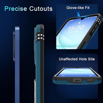 DEERLAMN Case for Samsung Galaxy A17 5G with Slide Camera Cover+Screen Protector (1 Pack), Rotated Ring Kickstand Military Grade Shockproof Protective Cover-Light Blue