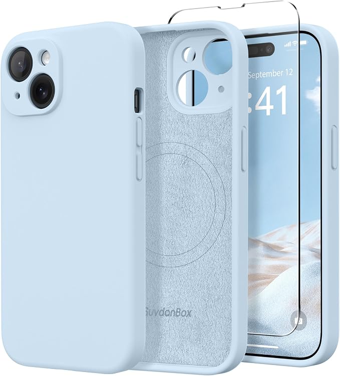 Magnetic for iPhone 15 Plus Case, Compatible with MagSafe, [Full Camera Protection][Screen Protector] Silicone Shockproof Protective Phone Case for iPhone 15 Plus 6.7", Light Blue