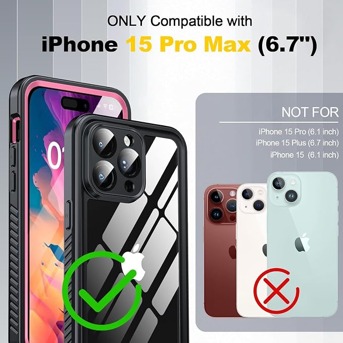 for iPhone 15 Pro Max Case Waterproof - Built-in Privacy Screen Protector & HD Screen Protector [IP68 Underwater] Shockproof Dustproof Full Body Protection iPhone 15 Pro Max Phone Case