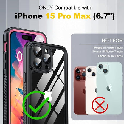 for iPhone 15 Pro Max Case Waterproof - Built-in Privacy Screen Protector & HD Screen Protector [IP68 Underwater] Shockproof Dustproof Full Body Protection iPhone 15 Pro Max Phone Case