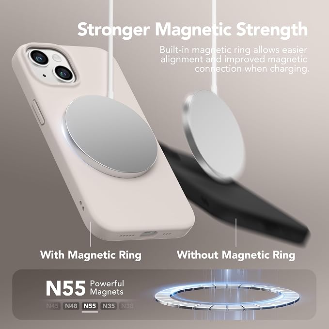 GONEZ Magnetic for iPhone 14 Case, Compatible with Magsafe, with Screen Protector + Camera Protector, Anti-Scratch Microfiber Lining, Liquid Silicone Shockproof Protective Phone Case, Stone