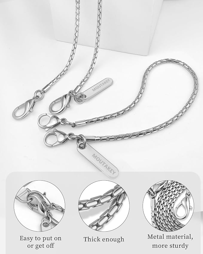 MOUTAKEY Metal Cell Phone Chain Set Detachable iPhone Chain Strap Fits All Phones Crossbody Phone Lanyard*1 Phone Wrist Strap*1 with 2 Tether Tabs iPhone Wristlet For Women Travel Shopping Camping