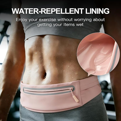 Slim Running Belt for Men Women - No-Bounce Phone Holder Waist Pack, Runners Fanny Pack with Sweat-Proof Pocket ，Travel Money Pouch for Gym/Hiking/Cycling (Light Pink)