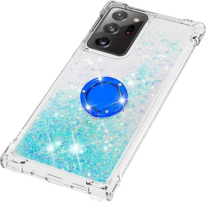 Bling Protection Case for Galaxy Note 20 Ultra, Glitter Liquid Case Silicone Bumper Case Transparent Shockproof Cover Yellowing-Resistant with Ring Holder Compatible with Samsung Galaxy Note 20 Ultra