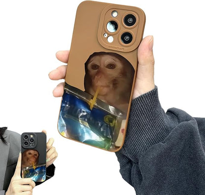 Monkey Phone Case, Funny Monkey Phone Case, All-Inclusived Shockproof TPU Clear Protective Cover, Funny Phone Cases for iPhone 16/15/14/13 Promax (Brown-1,15promax)