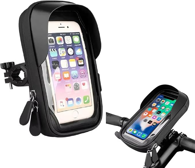 Bike Frame Bag Waterproof Bicycle Phone Holder Pouch Smartphone Mount 360° Rotatable Touchscreen Zipper Handlebar Bag Sun Visor Rain Cover Motorbike Scooter Scooty
