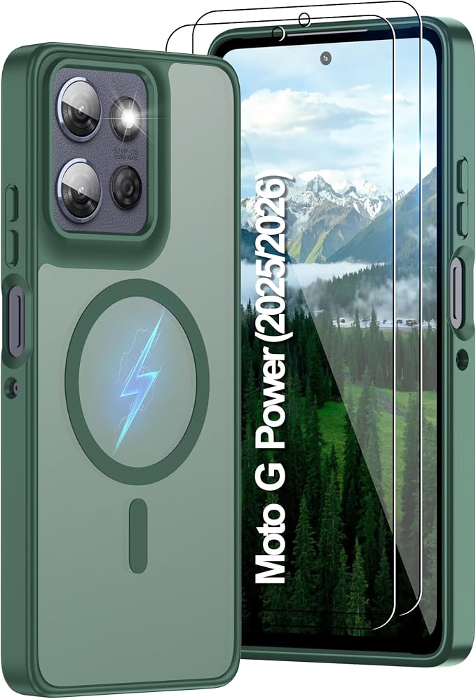 for Motorola Moto G Power 2025 Case & G Power 2026 Phone Case: Translucent Matte Compatible with Magsafe [Military Grade Protection] with Screen Protector Shockproof for G Power 2025/2026,Dark Green