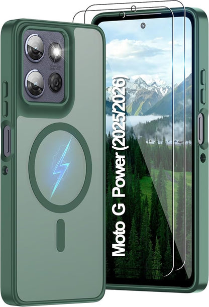 for Motorola Moto G Power 2025 Case & G Power 2026 Phone Case: Translucent Matte Compatible with Magsafe [Military Grade Protection] with Screen Protector Shockproof for G Power 2025/2026,Dark Green