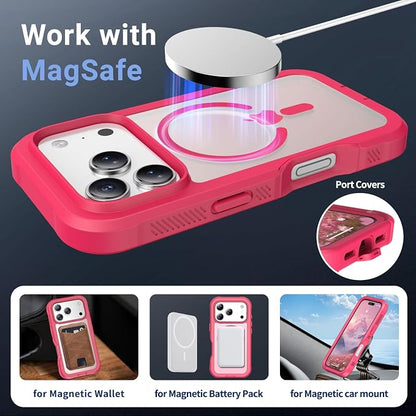 jaroco Magnetic for iPhone 17 Pro Case, [Compatible with MagSafe][Military Grade Drop Protection][Heavy Duty Protection][Non-Slip][Shockproof] 2-Layer Durable Bumper Phone Casee 6.3''-Rose