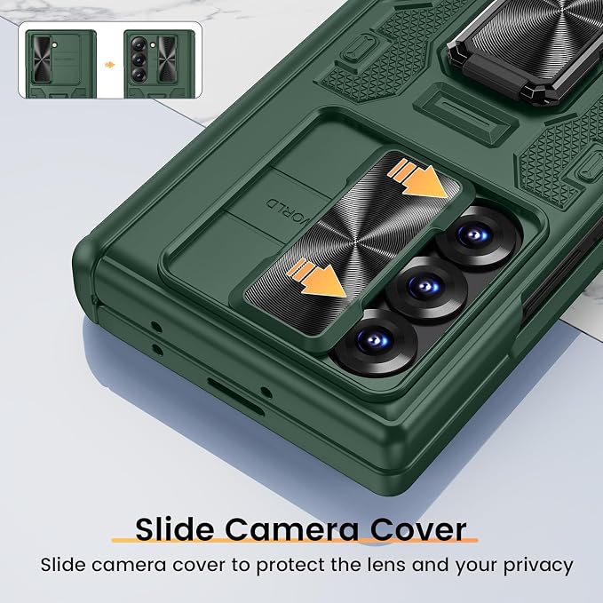 VEGO for Samsung Galaxy Z Fold 6 Case with Hinge Protection | Full-Body Case Built-in Privacy Screen Protector & Slide Lens Cover & Stand Shockproof Phone Case for Galaxy Fold 6 - Green