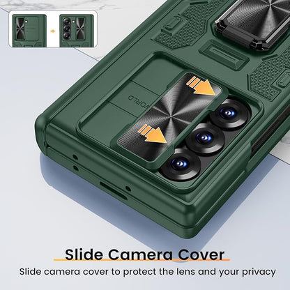 VEGO for Samsung Galaxy Z Fold 6 Case with Hinge Protection | Full-Body Case Built-in Privacy Screen Protector & Slide Lens Cover & Stand Shockproof Phone Case for Galaxy Fold 6 - Green