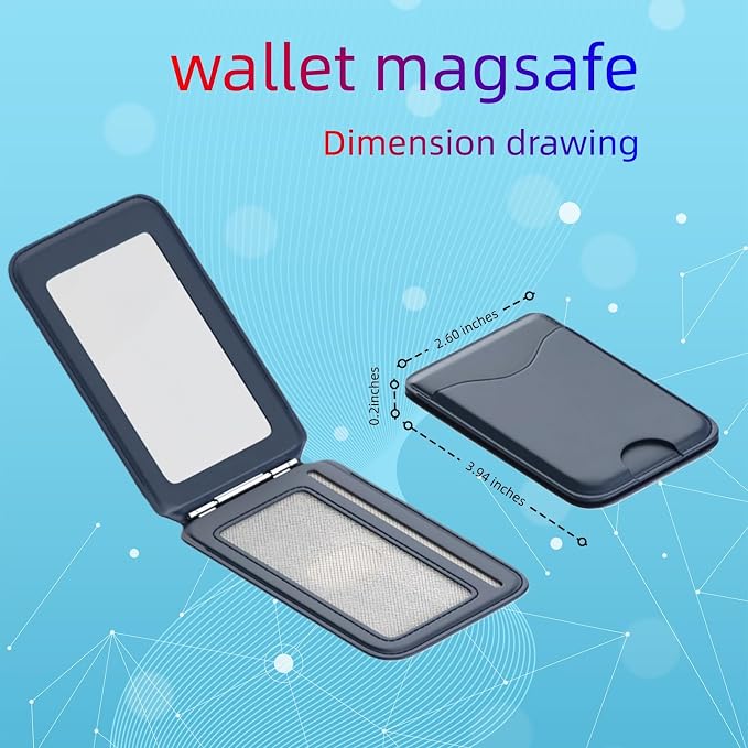Upgraded for Magsafe Wallet, Strong Magnetic Phone Wallet with Adjustable Stand, Built in Makeup Mirror, 5 Card Holder, RFID Blocking (Deep Blue Fold)