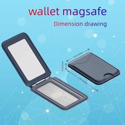 Upgraded for Magsafe Wallet, Strong Magnetic Phone Wallet with Adjustable Stand, Built in Makeup Mirror, 5 Card Holder, RFID Blocking (Deep Blue Fold)
