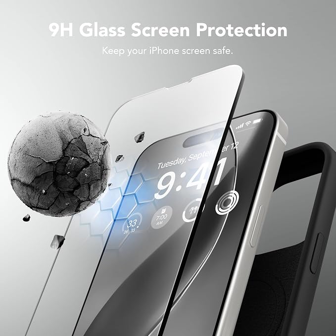 GONEZ Magnetic for iPhone 15 Pro Case, Compatible with MagSafe, [Screen Protector + Camera Lens Protector], Silicone Shockproof Anti-Scratch Protective Phone Case 6.1 inch, Black