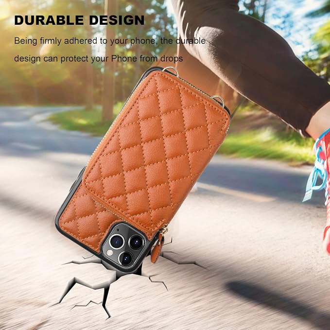 Bocasal Crossbody Wallet Case for iPhone 11 Pro Max, RFID Blocking PU Leather Zipper Handbag Purse Flip Cover, Kickstand Folio Case with Card Slots Holder Wrist Strap Lanyard 6.5 Inch (Brown)