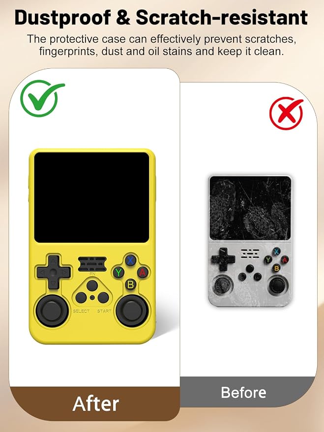 Silicone Protective Case for Anbernic R36S Game Console, Full-Body Protective Cover with Precise Cutout, Shockproof Dustproof Protector Sleeve & Scratch-Resistant Sleeve (Yellow)
