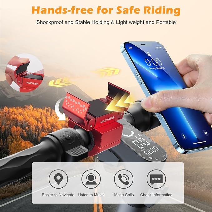 Phone Holder for Bike - Aluminum Alloy Bike Phone Mount Holder,360° Adjustable Handlebar Cellphone Stand-Horizontal & Vertical Screen Shooting, Ebike Accessories Fit for Motorcycle/Scooter,Red 88001C