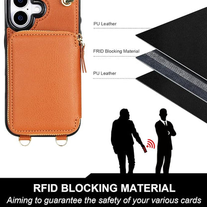 Bocasal for MagSafe Crossbody Wallet Case Compatible with iPhone 17, RFID Blocking Protective Purse Case with Card Slots Holder Kickstand Wrist Strap Lanyard Zipper 6.3 Inch 5G (Brown)