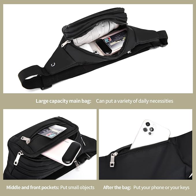 DAITET Crossbody Fanny Pack for Men&Women,Large Waist Bag & Hip Bum Bag with Adjustable Strap for Outdoors Workout Traveling Casual Running Hiking Cycling