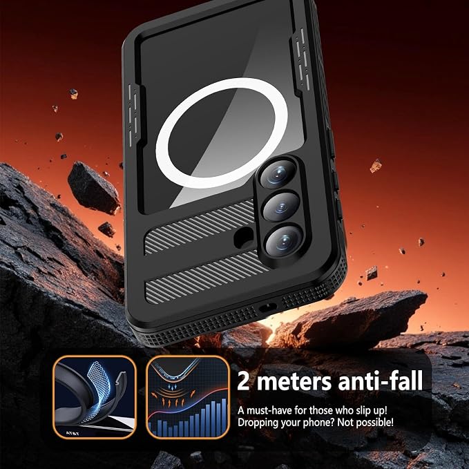 Omio Designed for Galaxy S26 Waterproof Case Compatible with MagSafe, Magnetic Waterproof Full Body IP68 Underwater Case Built-in Screen Protector Military Grade Shockproof Case for Men Women Black