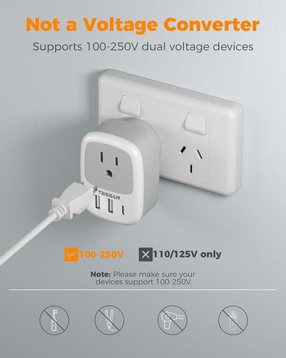 TESSAN Australia New Zealand Power Adapter, 3 Pack, Type I
