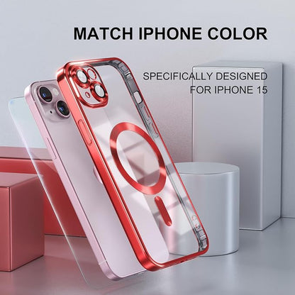 Misea Magnetic for iPhone 15 Case Compatible with MagSafe [Never Yellowing] [Military Grade Drop Protection] Full Camera Lens Protector Plating Soft Clear Phone Case for Women, Red