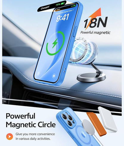 FNTCASE for iPhone 14 Pro Max Case, Fit for Magsafe, Glass Screen Protector | Full Camera Protection, Translucent Matte, 14FT Military Grade Drop Proof, Shockproof Protective Phone Cover, Ice Blue
